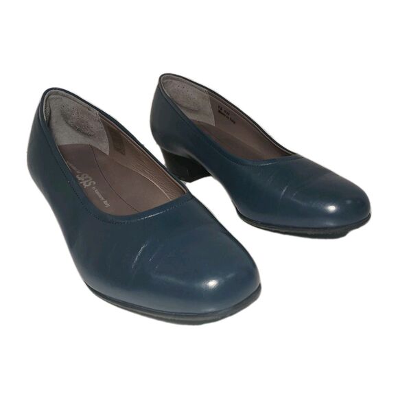 SAS Regina Made in Italy Leather Low Heel Pumps Blue 8W Wide Comfort Work Shoe - Picture 11 of 16